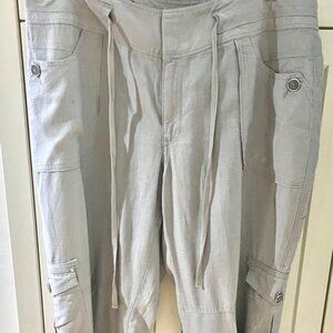Inc Internaational  Beige Linen Blend Cargo Pants Size, Large